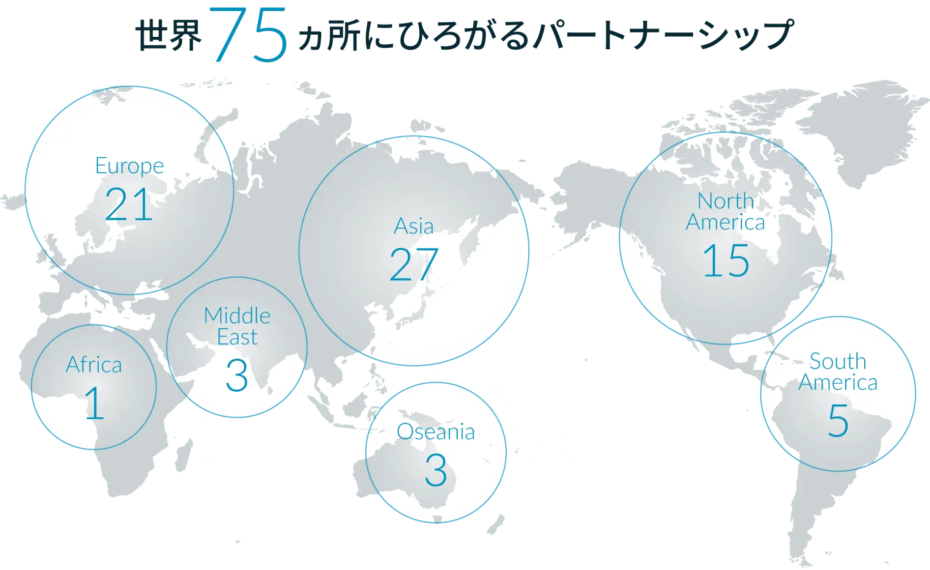 世界75ヵ所にひろがるパートナーシップを説明した世界地図